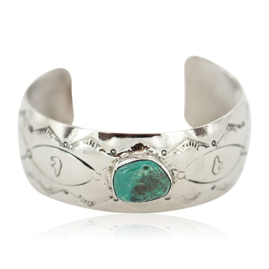 Certified Authentic Handmade Navajo Natural Turquoise Native American Nickel Bracelet 13092-1