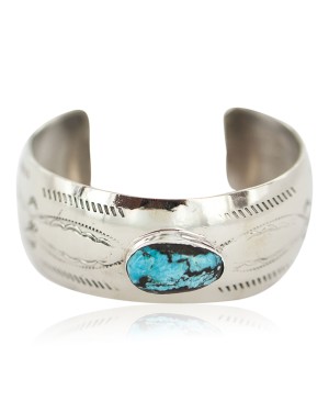 Certified Authentic Handmade Navajo Natural Turquoise Native American Nickel Bracelet 13092-2