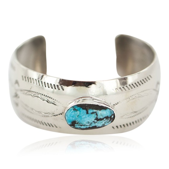 Certified Authentic Handmade Navajo Natural Turquoise Native American Nickel Bracelet 13092-2