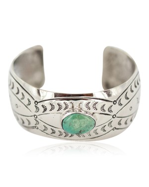 Certified Authentic Handmade Navajo Natural Turquoise Native American Nickel Bracelet 13092-4