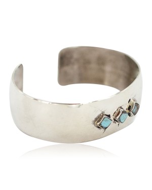 Certified Authentic Handmade Navajo Natural Turquoise Native American Nickel Bracelet  13099