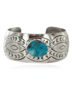 Certified Authentic Handmade Navajo Natural Turquoise Native American Nickel Bracelet 92001-1
