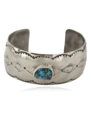 Handmade Navajo Natural Turquoise Native American Nickel Bracelet 92001-3