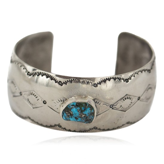 Certified Authentic Handmade Navajo Natural Turquoise Native American Nickel Bracelet 92001-3