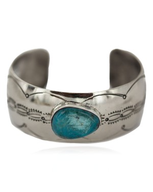 Certified Authentic Handmade Navajo Natural Turquoise Native American Nickel Bracelet 92001-5
