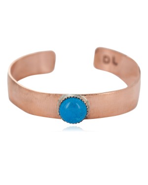 Certified Authentic Handmade Navajo Natural Turquoise Native American Pure Copper Bracelet 24494-4