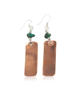 Certified Authentic Handmade Navajo Natural Turquoise Native American Pure Copper Dangle Earrings 18211-1