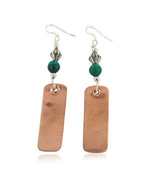 Certified Authentic Handmade Navajo Natural Turquoise Native American Pure Copper Dangle Earrings 18211-2