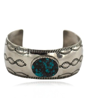 Certified Authentic Handmade Navajo Nickel Natural Turquoise Native American Bracelet  92004