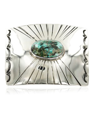 Certified Authentic Handmade Navajo Nickel Natural Turquoise Native American Buckle 1198