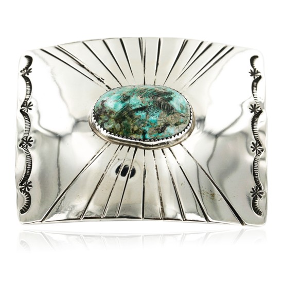 Certified Authentic Handmade Navajo Nickel Natural Turquoise Native American Buckle 1198