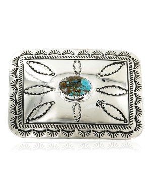 Certified Authentic Handmade Navajo Nickel Natural Turquoise Native American Buckle 1204-5