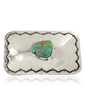 Certified Authentic Handmade Navajo Nickel Natural Turquoise Native American Buckle 1207-3