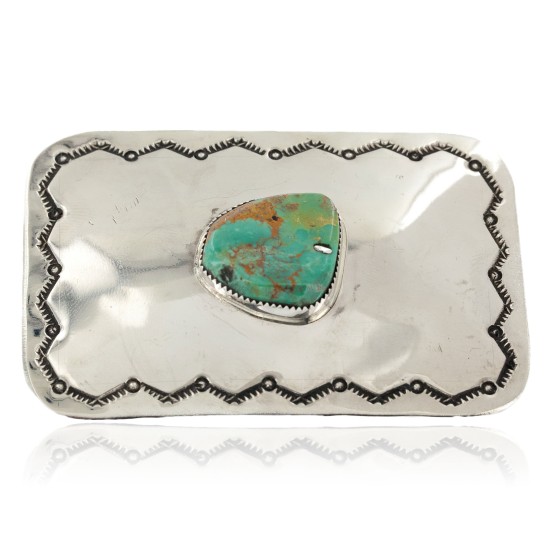 Certified Authentic Handmade Navajo Nickel Natural Turquoise Native American Buckle 1207-3