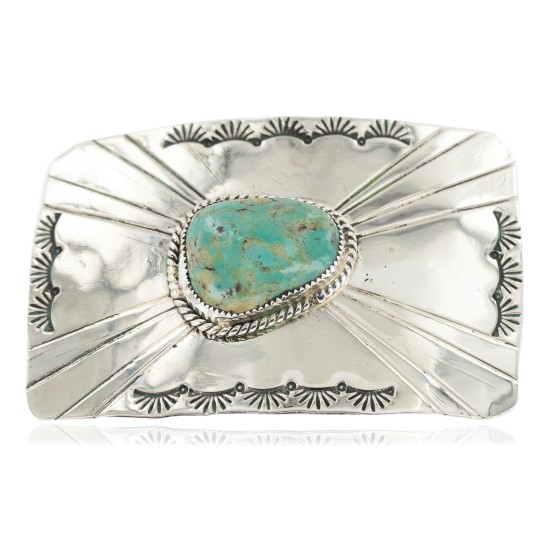 Certified Authentic Handmade Navajo Nickel Natural Turquoise Native American Buckle 1211