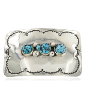 Certified Authentic Handmade Navajo Nickel Natural Turquoise Native American Buckle 1212