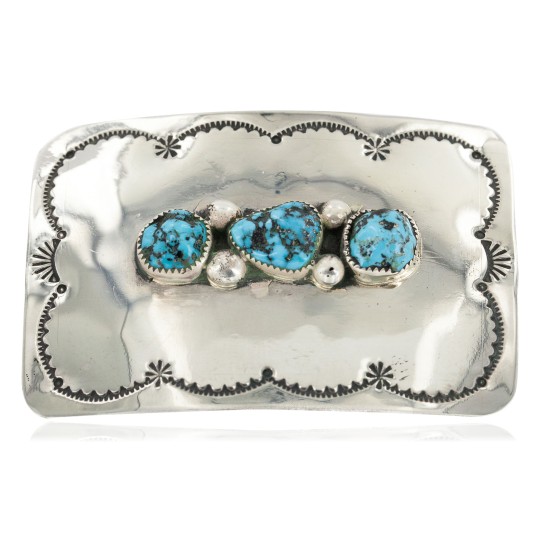 Certified Authentic Handmade Navajo Nickel Natural Turquoise Native American Buckle 1212