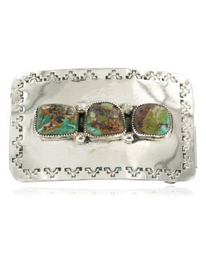 Certified Authentic Handmade Navajo Nickel Natural Turquoise Native American Buckle 1215