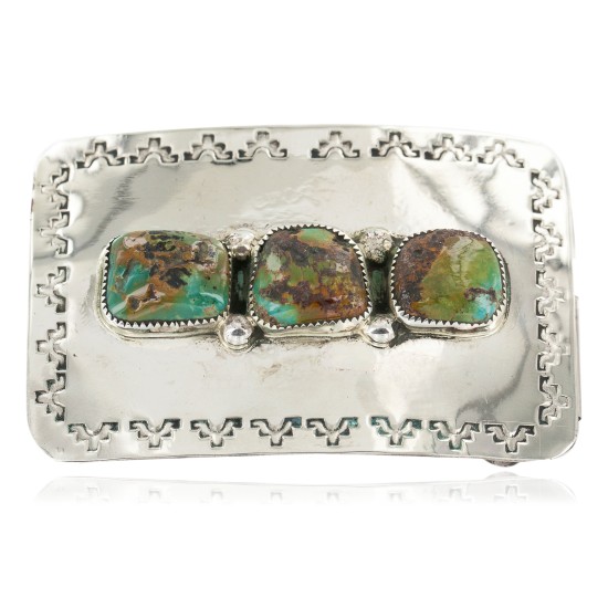 Certified Authentic Handmade Navajo Nickel Natural Turquoise Native American Buckle 1215