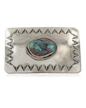 Certified Authentic Handmade Navajo Nickel Natural Turquoise Native American Buckle 1217-2
