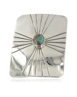 Certified Authentic Handmade Navajo Nickel Natural Turquoise Native American Buckle 12959-2
