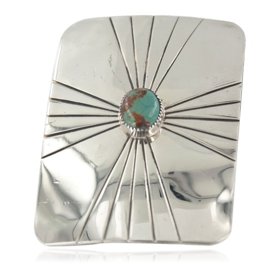 Certified Authentic Handmade Navajo Nickel Natural Turquoise Native American Buckle 12959-2