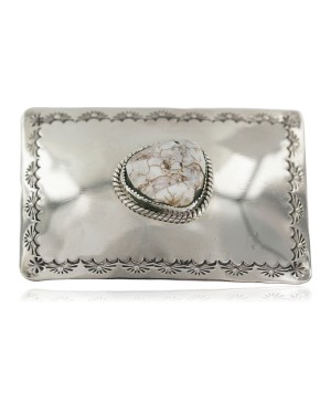 Certified Authentic Handmade Navajo Nickel Natural White Buffalo Native American Buckle 1217-1