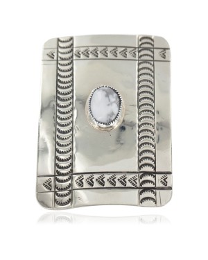 Certified Authentic Handmade Navajo Nickel White Howlite Native American Buckle 12960