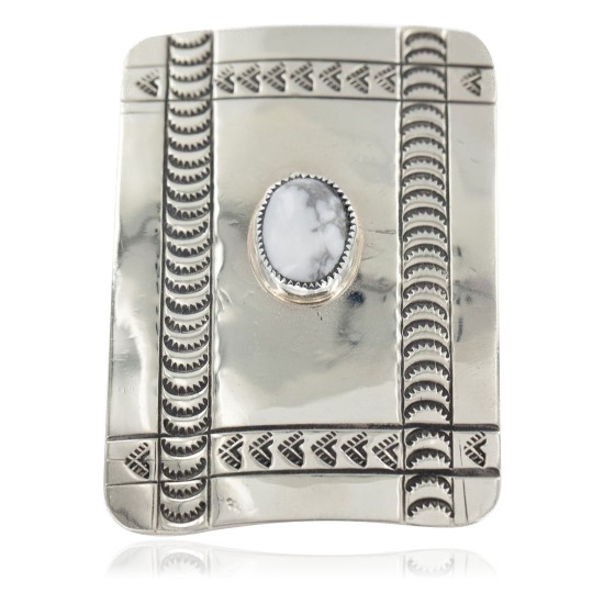 Certified Authentic Handmade Navajo Nickel White Howlite Native American Buckle 12960