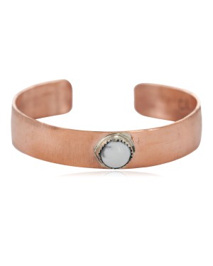 Certified Authentic Handmade Navajo White Howlite Native American Pure Copper Bracelet 24494-2
