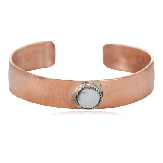 Certified Authentic Handmade Navajo White Howlite Native American Pure Copper Bracelet 24494-2