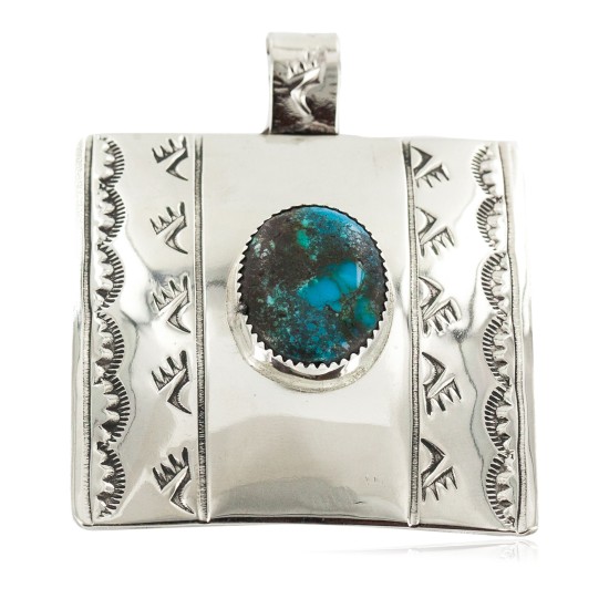 Certified Authentic Handmade Nickel Bear Paw Nickel Navajo Natural Turquoise Native American Pendant 13071-2