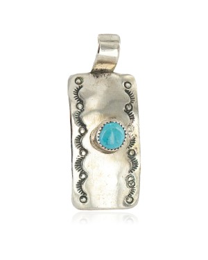 Certified Authentic Handmade Nickel Natural Turquoise Navajo Native American Pendant 13167-2