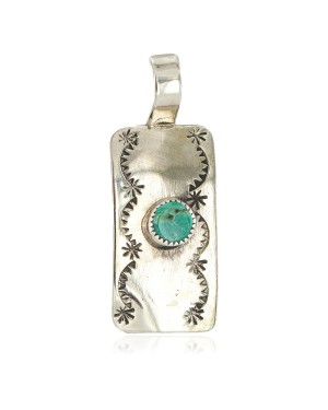 Certified Authentic Handmade Nickel Natural Turquoise Navajo Native American Pendant 13167-3