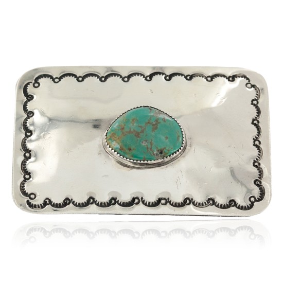Certified Authentic Handmade Nickel Navajo Natural Turquoise Native American Buckle 1207-11