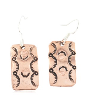 Certified Authentic Handmade Pure Copper Navajo Native American Dangle Earrings 18170-4