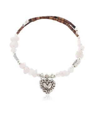 Certified Authentic Heart Navajo Natural Pink Quartz Heishi Adjustable Wrap Native American Bracelet 13049-6