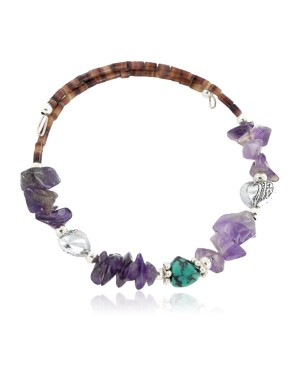 Certified Authentic Heart Navajo Natural Turquoise Amethyst Heishi Adjustable Wrap Native American Bracelet 13049-15