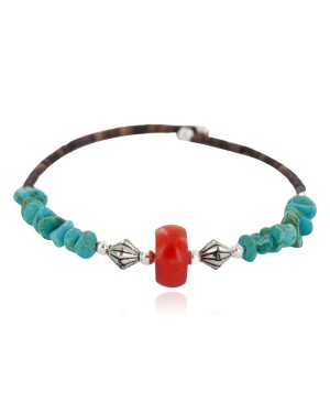 Certified Authentic Heishi Coral Navajo Native American Adjustable Wrap Bracelet 13151-66