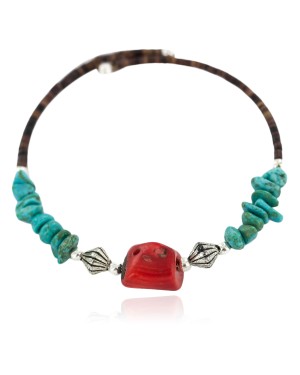 Certified Authentic Heishi Coral Navajo Native American Adjustable Wrap Bracelet 13151-8