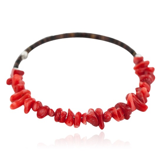 Certified Authentic Heishi Coral Navajo Native American Adjustable Wrap Bracelet 13159-10