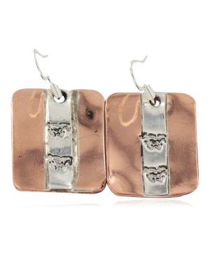 Certified Authentic Horse .925 Sterling Silver Handmade Navajo Native American Pure Copper Dangle Earrings 18249-2