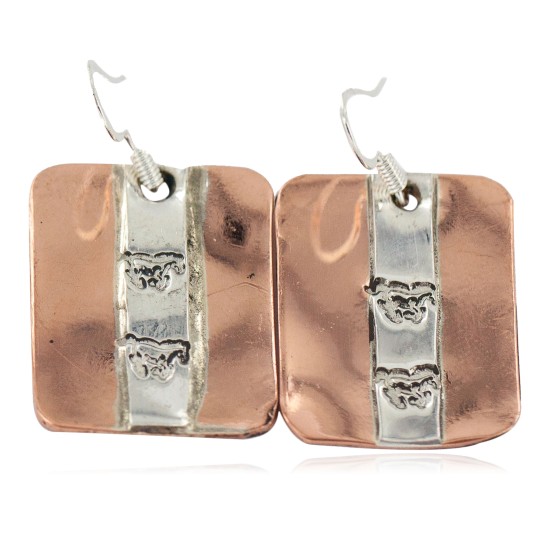 Certified Authentic Horse .925 Sterling Silver Handmade Navajo Native American Pure Copper Dangle Earrings 18249-2