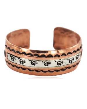 Certified Authentic Horse Maze Navajo Handmade .925 Sterling Silver Native American Pure Copper Bracelet  92018-1