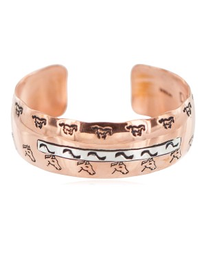 Certified Authentic Horse Navajo .925 Sterling Silver Handmade Native American Pure Copper Bracelet 92005-16