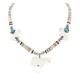 Certified Authentic Horse Navajo .925 Sterling Silver Natural Turquoise Alabaster Graduated Melon Shell Native American Necklace 750133