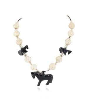 Certified Authentic Horse Navajo .925 Sterling Silver White Agate Native American Necklace 790106