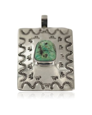 Certified Authentic Horses Handmade Navajo Natural Turquoise Native American Nickel Pendant 94004-1