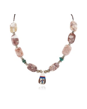 Certified Authentic Inlay Navajo .925 Sterling Silver Natural Turquoise Agate Native American Necklace  25289-4