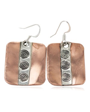 Certified Authentic Maze .925 Sterling Silver Handmade Navajo Native American Pure Copper Dangle Earrings 18249-3